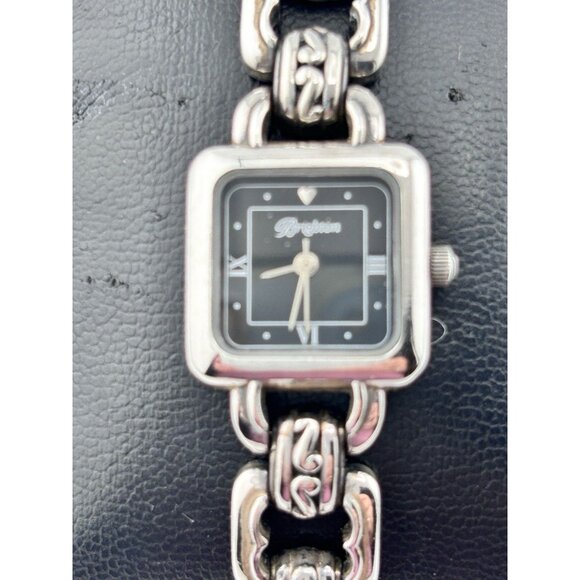 Brighton Columbia Silver Plated & Black Leather Watch New Battery - Picture 4 of 6